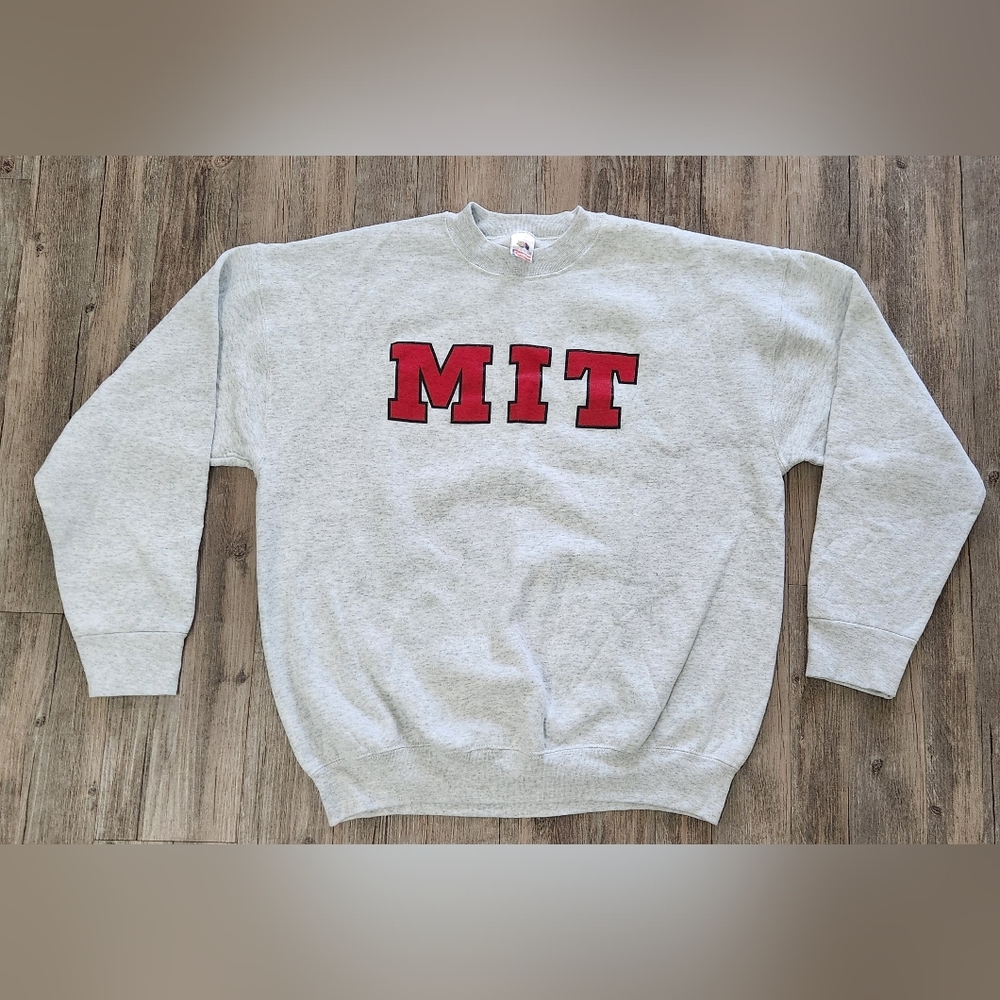Vintage 90s MIT Fruit of The Loom Crewneck‎ Sweatshirt Men's XL Gray USA Made